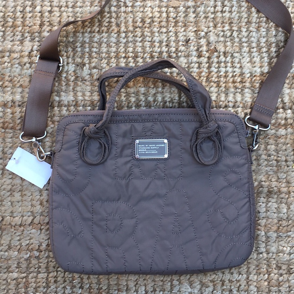 Taupe Marc by Marc Jacobs laptop/iPad mssngr bag.